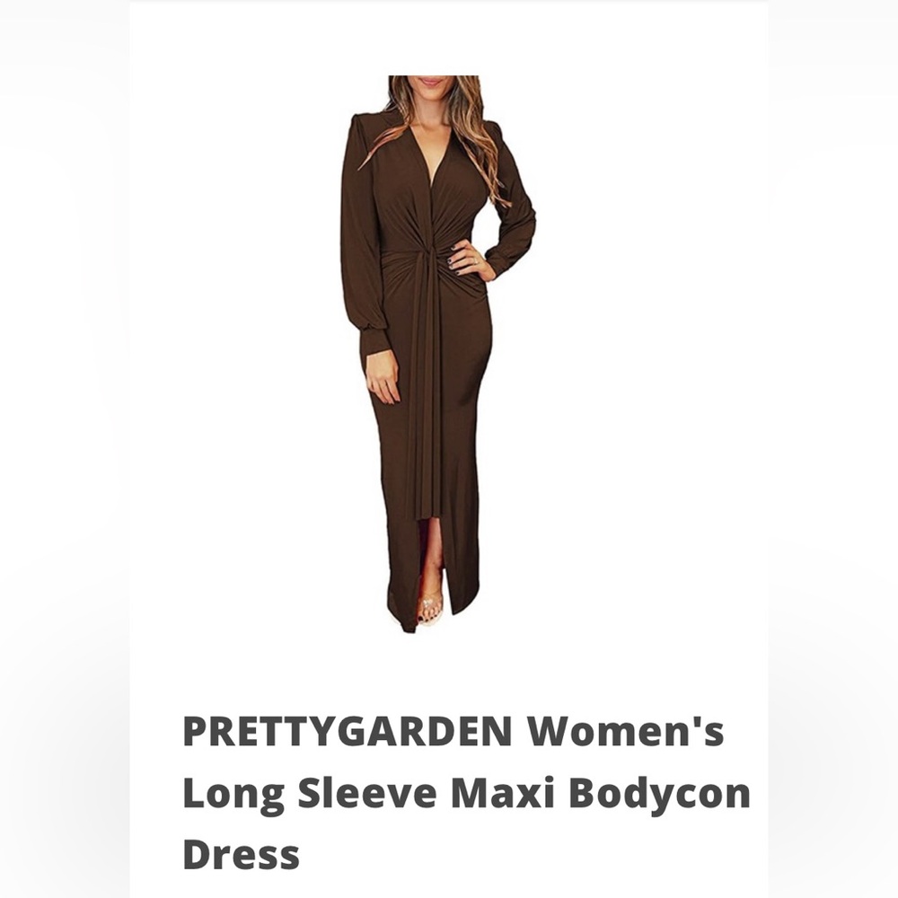 PRETTYGARDEN Spring Long Sleeve Maxi Bodycon Dresses V Neck Twist Front